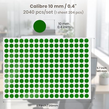 2040 Pcs Dot Stickers 0.4" Color Coding Labels, Green - color: Green