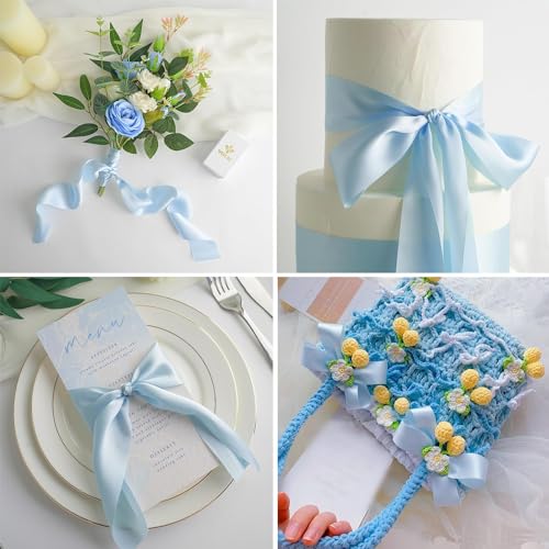 AKOAK 2 Inches 25 Yard Satin Ribbon, Craft Fabric Ribbon, Perfect for Wedding, Bouquets, Handmade Bows and Gift Wraping (Light Blue) - color: Light Blue