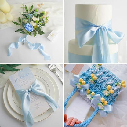 AKOAK 2 Inches 25 Yard Satin Ribbon, Craft Fabric Ribbon, Perfect for Wedding, Bouquets, Handmade Bows and Gift Wraping (Light Blue) - color: Light Blue