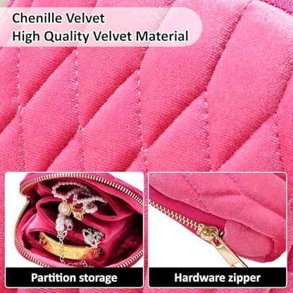 KALUYA shunmei Small Jewelry Travel Case, Diamond Quilted Velvet, Dark Red - color: Dark Red