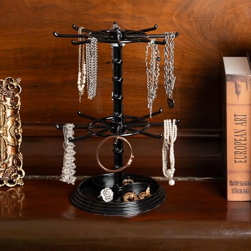 2pcs black 2 Tier Rotating Jewelry Display Stand, Necklace Holder, Jewelry Tree Stand, DIY Organizer for Bracelets, Necklaces, Earrings, Rings, Watches (2 pcs black) - color: 2 pcs black