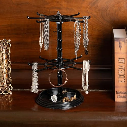 2pcs black 2 Tier Rotating Jewelry Display Stand, Necklace Holder, Jewelry Tree Stand, DIY Organizer for Bracelets, Necklaces, Earrings, Rings, Watches (2 pcs black) - color: 2 pcs black