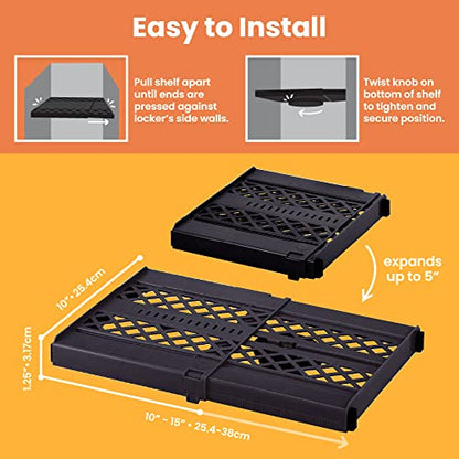 LockerMate Adjust-A-Shelf Locker Shelf for School Organization, Adjustable 12-15", Holds Up to 10 lbs, Black - color: Black