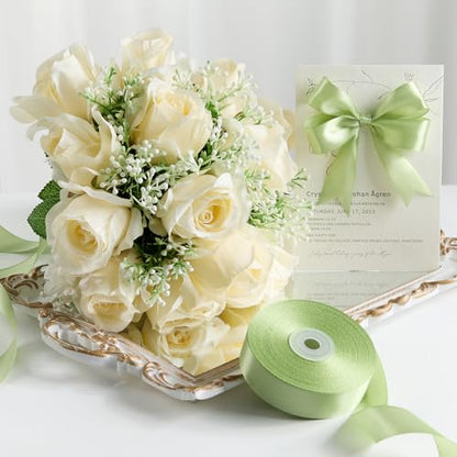 Sage Green Satin Ribbon, 1 Inch, 50 Yards - color: sage green