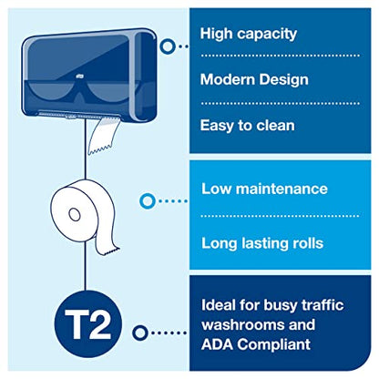 Tork Twin Mini Jumbo Toilet Paper Roll Dispenser Black T2, Protects Rolls, Elevation Range, 5555290