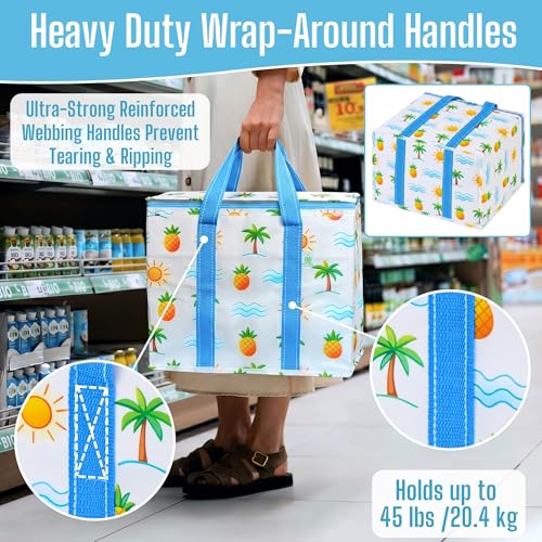 VENO 2 Pack Cooler Bag Insulated Grocery Bags for Food Delivery Heavy Duty - color: Tropical Island, size: 2 Pack