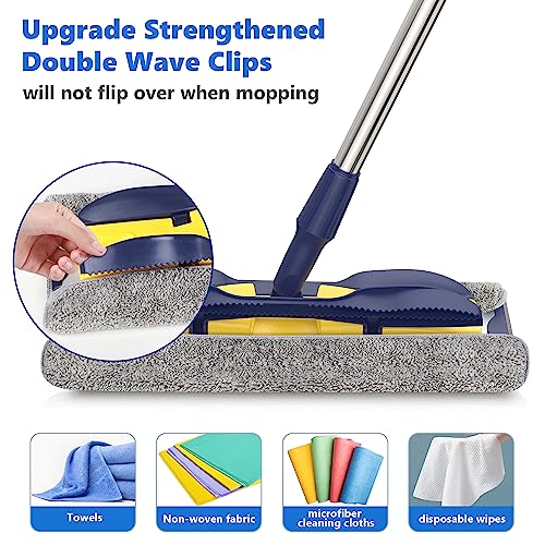 Microfiber Mops for Floor Cleaning: Flat Hardwood Floor Mop 4 Washable Pads - color: Yellow