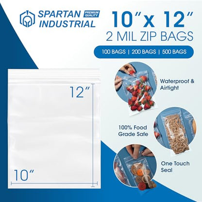 10" X 12" (100 Count) Quart Clear Reclosable Zip Plastic Poly Bags - size: 10” X 12”