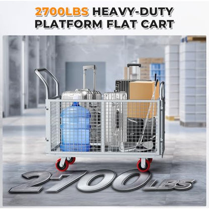 40" Lx24 W 6-in-1 Platform Truck Push Cart Dolly with Fenced, Industrial Foldable Hand Trucks with 2700LB Weight Capacity Large Size for Easy Storage and Wheels