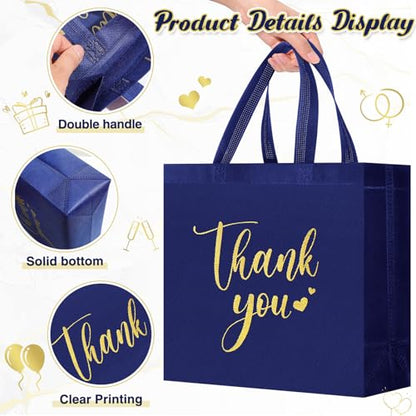 Sweetude 30 Thank You Non Woven Gift Bag, 11 x 12 x 5 Inch, Navy Blue - color: Navy Blue, size: 11 X 12 X 5 Inch