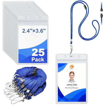 Breakaway Lanyards for ID Badges 25 Pack with Clear Vertical Badge Holders - color: Breakaway Blue, size: 25 Pack