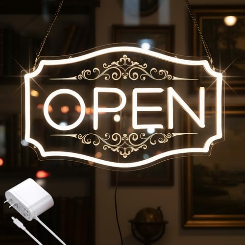 Open Sign for Business, LED Dimmable Neon Open Sign with 12V/2A Adapter, 16.5" x 10.5", Warm White, Bright LED Visibility to Light Up Window, Wall, Bar, Coffee, Salon and Store - color: Warm White, size: 16.5" X 10.5"