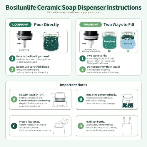 Bosilunlife 12Oz Ceramic Foam Soap Dispenser for Bathroom Kitchen Counter - color: Rubber Light Grey