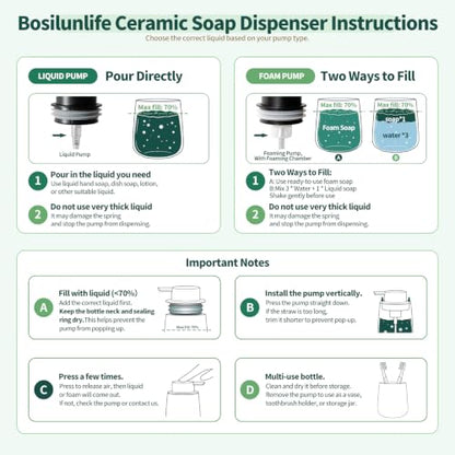 Bosilunlife 12Oz Ceramic Foam Soap Dispenser for Bathroom Kitchen Counter - color: Rubber Light Grey