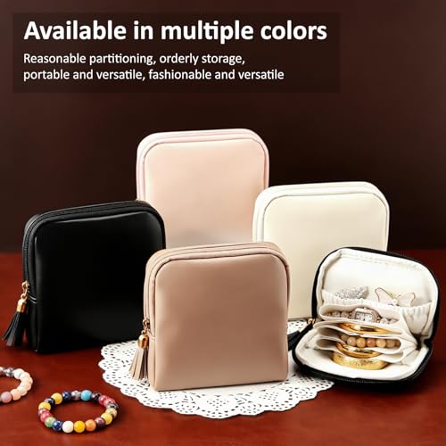 shunmei Mini Zipper Travel Jewelry Case with 5 Individual Pockets, Pink - color: Pink