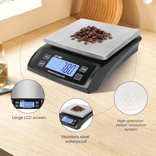 Digital Kitchen Scale 30kg/66lb Large Food Scale for Baking Cooking Stainless Bread Scale with LCD Display Counting Scales for Commercial (Color : Stainless Black) - color: Stainless black