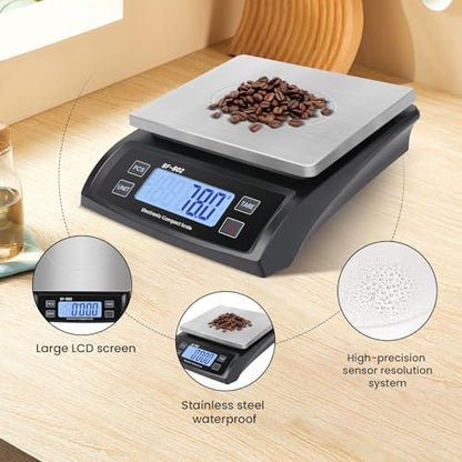 Digital Kitchen Scale 30kg/66lb Large Food Scale for Baking Cooking Stainless Bread Scale with LCD Display Counting Scales for Commercial (Color : Stainless Black) - color: Stainless black