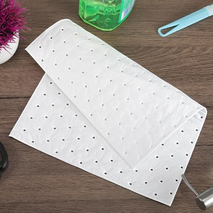 50 Pcs Oil Absorbent Pads, 9.8 x 13 Inch Oil Spill Mat, White