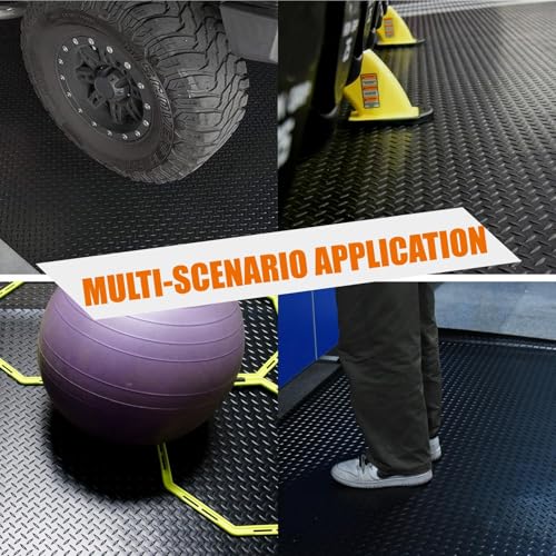 Anti-Slip Rubber Diamond Floor Mat - Durable, Non-Skid, Waterproof Floor Protection for Home, Gym, Garage, and Vehicles - 2.5 mm x 4 ft x 6 ft Rolls - Black (4x6 FT) - size: 72"L x 47.2"W x 0.1"Th