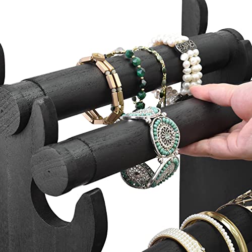 Ikee Design 2pcs Wood 4 Tier Jewelry Bracelet Bangle Display Stand - color: Black, 2 Pieces