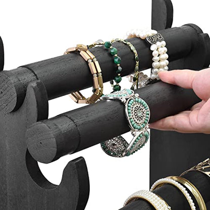 Ikee Design 2pcs Wood 4 Tier Jewelry Bracelet Bangle Display Stand - color: Black, 2 Pieces