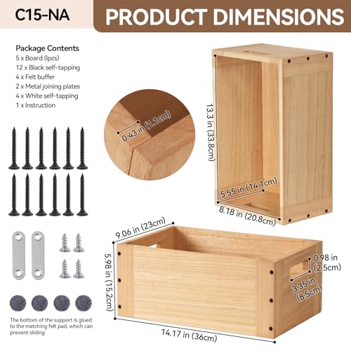 KIRIGEN Stackable Wood Storage Cube with Handles, Open Cubby Bin, Natural - color: Natural, size: M/14.2*9.1*6(C15)
