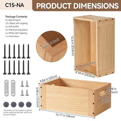 KIRIGEN Stackable Wood Storage Cube with Handles, Open Cubby Bin, Natural - color: Natural, size: M/14.2*9.1*6(C15)