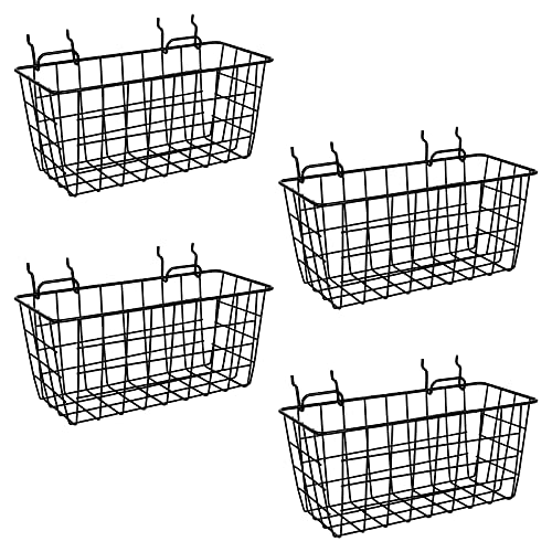 4 Pack Pegboard Baskets, Black Metal Shelves Hooks to 1/8" and 1/4" Hole Peg Boards, Peg Board Baskets Bins Set - Organize Tools Workbench Accessories Garage Storage Wall Mount Organizer Attachments - size: Medium, style: 4 Medium
