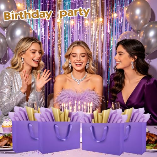 Epoesch 4 Pack Medium Purple Gift Bags with Handles and 12 Tissue Papers - color: Purple Gift Bags
