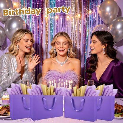 Epoesch 4 Pack Medium Purple Gift Bags with Handles and 12 Tissue Papers - color: Purple Gift Bags