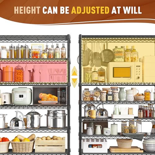 REIBII 71" H 6-Tier Heavy Duty Wire Shelving, 1200 lbs, 2-in-1 Adjustable - size: 6 Tier-14"D x 29"W x 71"H