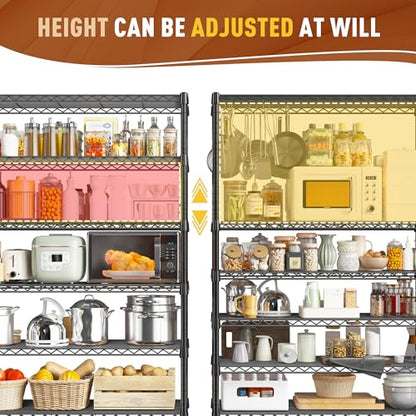 REIBII 71" H 6-Tier Heavy Duty Wire Shelving, 1200 lbs, 2-in-1 Adjustable - size: 6 Tier-14"D x 29"W x 71"H