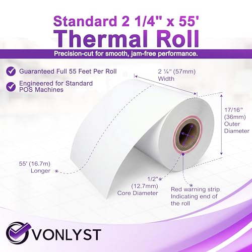 Verifone & Ingenico Thermal Paper Rolls 2 1/4" x 55' (10 Pack) BPA Free Receipt Paper for VX520 VX680 T650 V400m ICT220 ICT250 Desk 3500 Move 5000 Credit Card Machine - size: 10 rolls