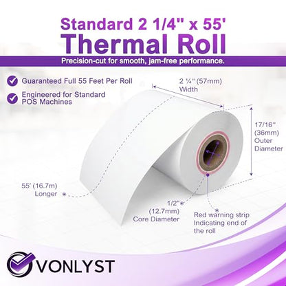 Verifone & Ingenico Thermal Paper Rolls 2 1/4" x 55' (10 Pack) BPA Free Receipt Paper for VX520 VX680 T650 V400m ICT220 ICT250 Desk 3500 Move 5000 Credit Card Machine - size: 10 rolls