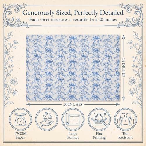 LIAPAWPAW Blue Bow Floral Tissue Paper for Gift Bags, 60 Sheets 20x14 Inch - color: Blue Bow & Floral Toile