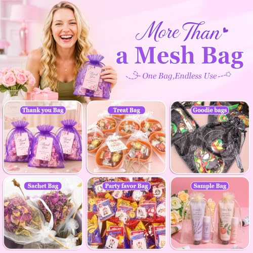 ANZNKU 100PCS Organza Bags 6x9, Colorful Small Mesh Gift Bags Drawstring - color: Multicolor