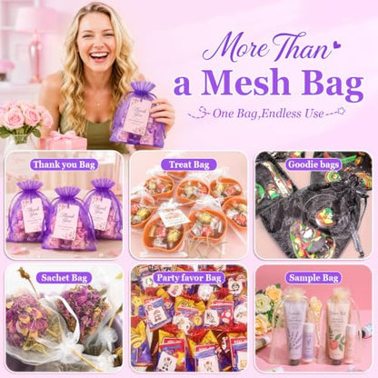 ANZNKU 100PCS Organza Bags 6x9, Colorful Small Mesh Gift Bags Drawstring - color: Multicolor