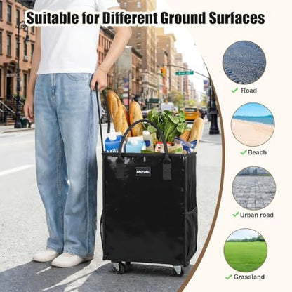 Grocery Bag Rolling Tote Bag on Wheels, Shopping Bag with Wheels Handle - color: Black-1