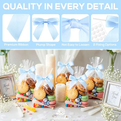 50 Pcs Light Blue Satin Ribbon Bows, 3.5" x 3.5", with Twist Ties - color: Light Blue