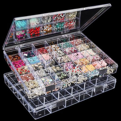 Noverlife 36 Grids Clear Plastic Organizer Boxes, Jewelry Storage Container - size: 36 Grids - 2 Packs