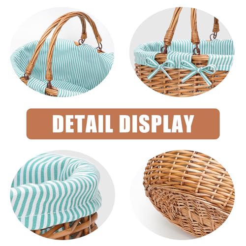 Good GAIN Wicker Picnic Basket w/Fold Handles,Willow Empty Baskets,Green - color: Green