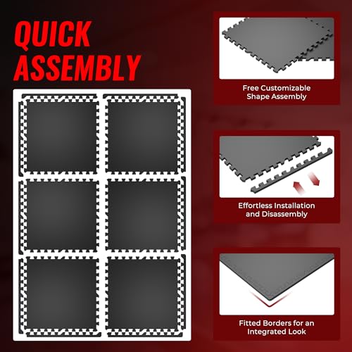 SUPERJARE 0.79'' Extra-Thick 6 Pcs 24 Sq Ft Exercise Equipment Mats - color: Black, size: 6 Tiles (24 Sq Ft)