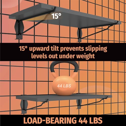 HUHOLE 4 Pack 16 x 8 Inch Wooden Gridwall Shelves with Metal Brackets