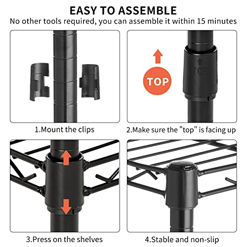 5 Tier Storage Shelves, Adjustable Wire Shelf Rack 21.5 x 11.6 x 47.6 - color: Black, size: 11.6"D x 21.5"W x 47.6"H