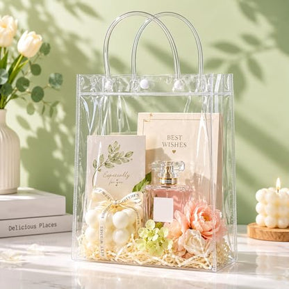 SHIPKEY 10 PCS Clear Gift Bags with Handle 8x4x11in PVC Shopping Bag - color: Clear - Medium