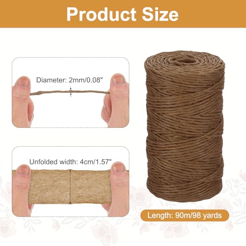 MECCANIXITY Coffee Raffia Ribbon,98 Yard Natural Raffia Paper String 2mm Wide Twisted Raffia Yarn Twine for Gift Wrapping Crocheting Knitting DIY Crafts - color: Coffee