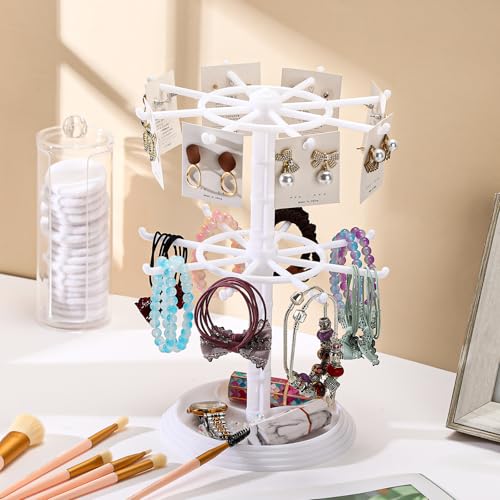 Yuntau 2 Pcs 2 Tier Keychain Display Stand for Bracelet, Rotating - color: White