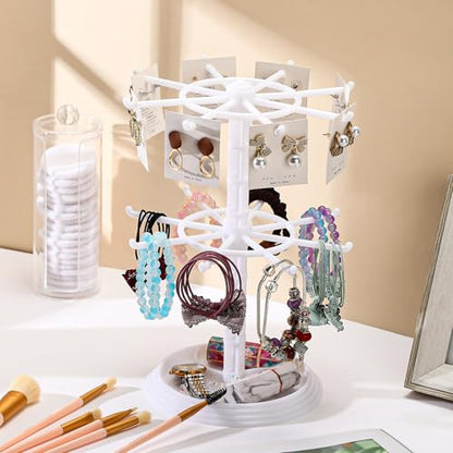 Yuntau 2 Pcs 2 Tier Keychain Display Stand for Bracelet, Rotating - color: White