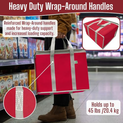VENO 3 Pack Cooler Bag Insulated Grocery Bags for Food Delivery Heavy Duty - color: Red, size: 3 Pack
