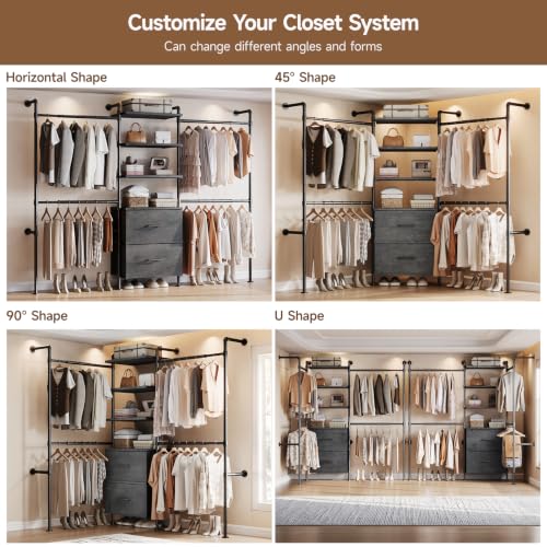 ONBRILL T3 Wall Mounted Industrial Pipe Closet Organizers Storage System - color: Grey